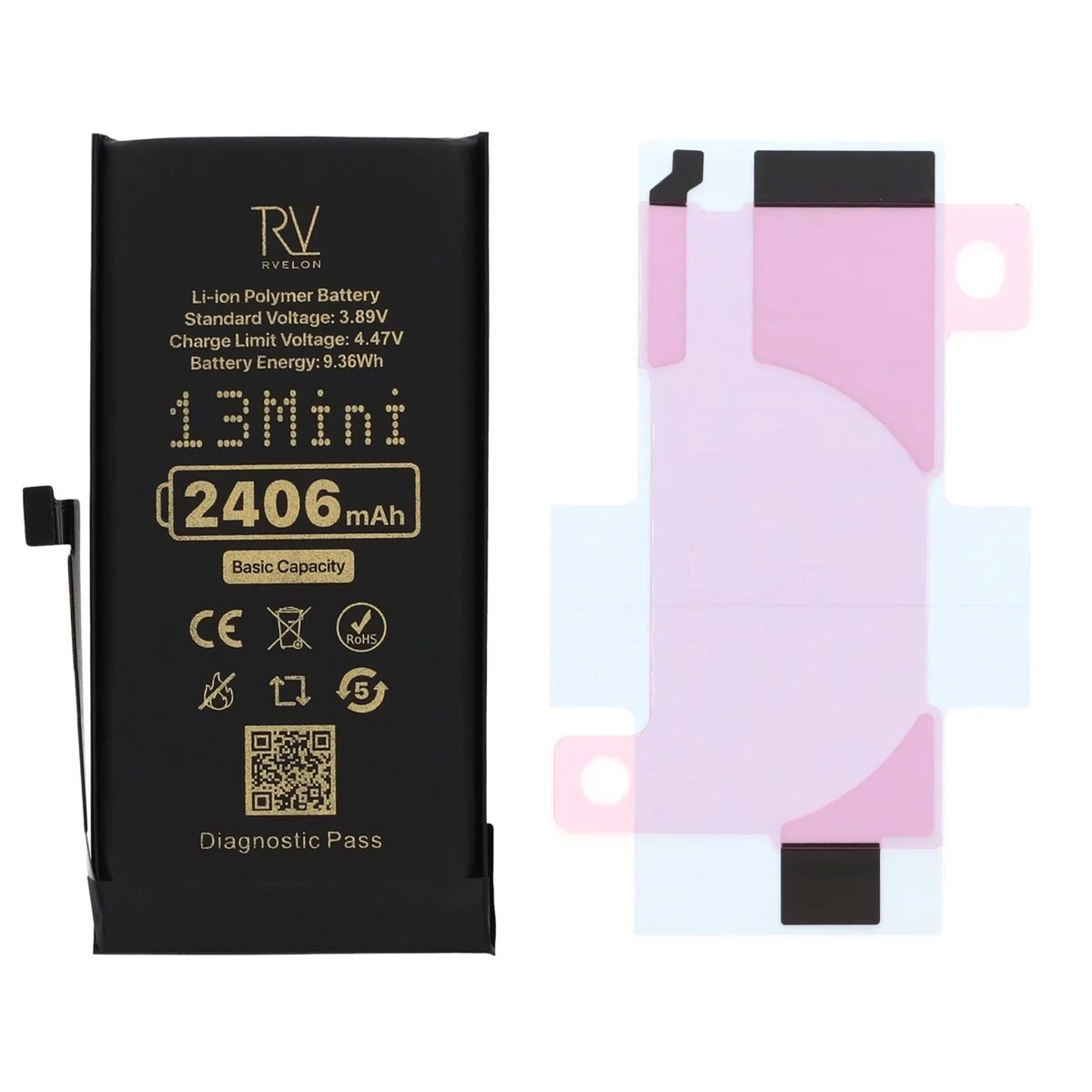 Rvelon Batteri for iPhone 13 Mini – 2406 mAh original kapasitet