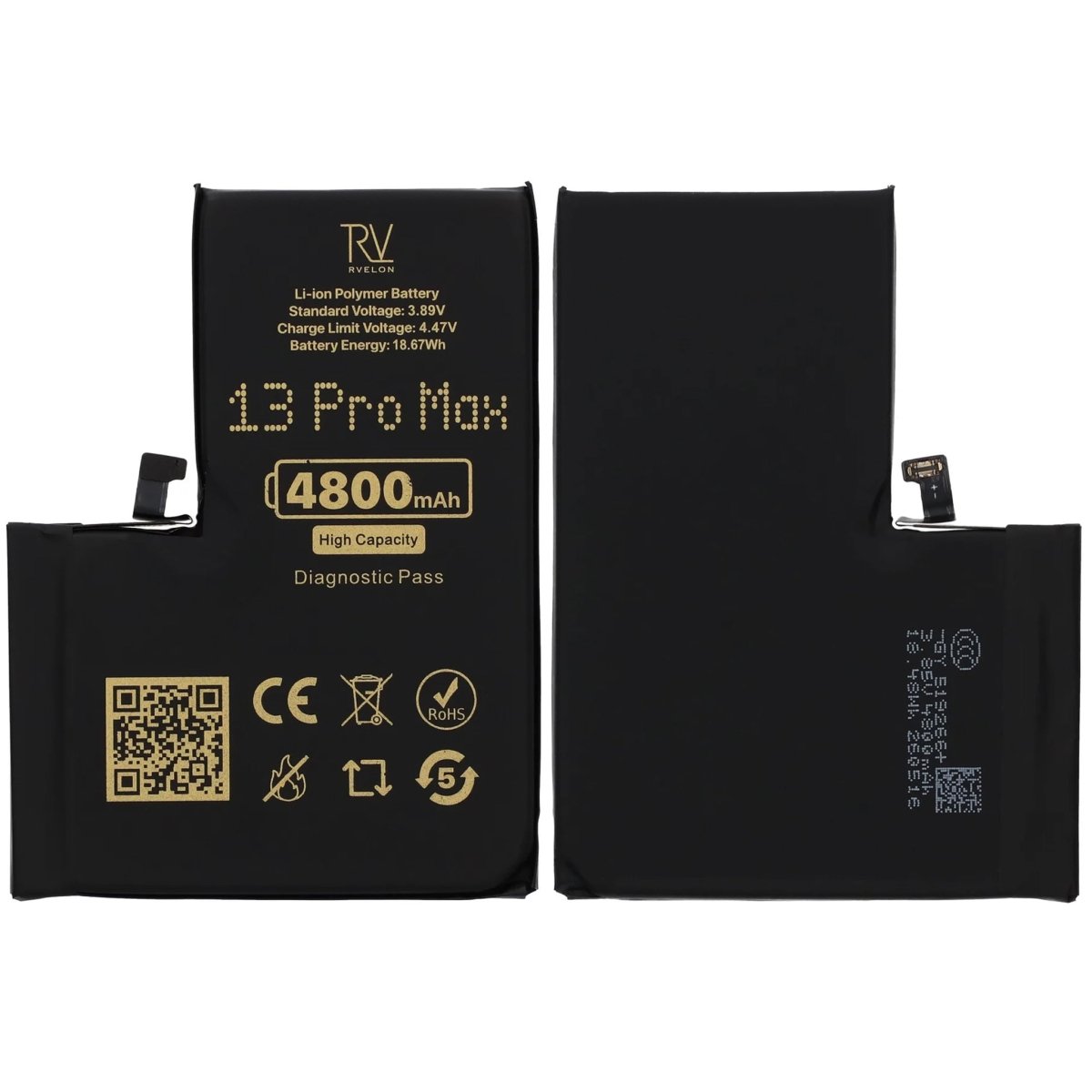 Rvelon Batteri for iPhone 13 Pro Max – 4800 mAh høy kapasitet