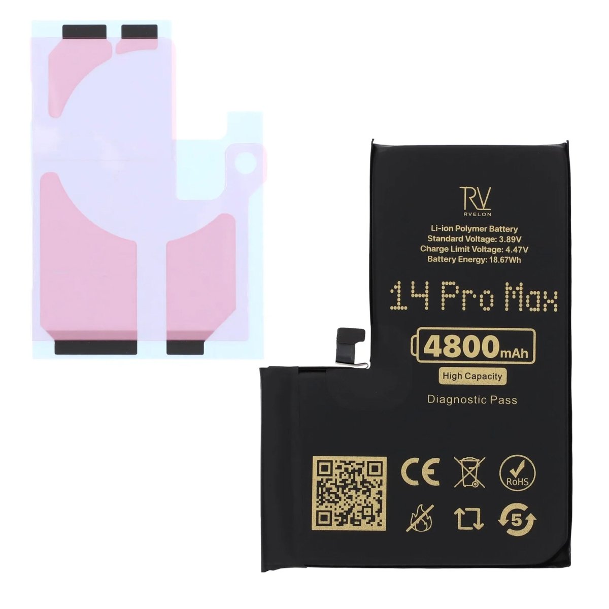 Rvelon Batteri for iPhone 14 Pro Max – 4800 mAh høy kapasitet