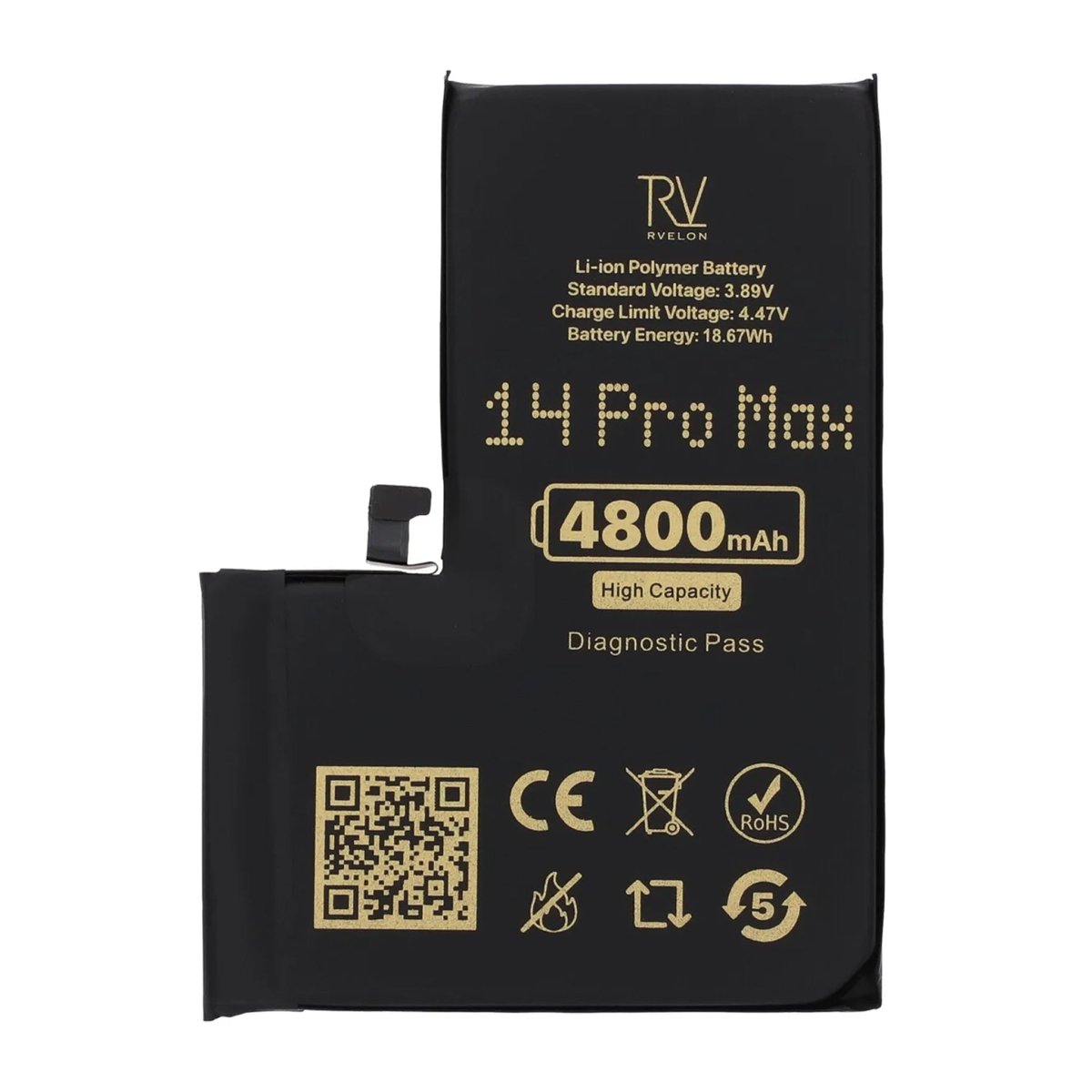 Rvelon Batteri for iPhone 14 Pro Max – 4800 mAh høy kapasitet