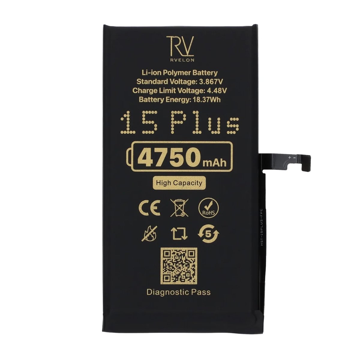 Rvelon Batteri for iPhone 15 Plus – 4750 mAh høy kapasitet