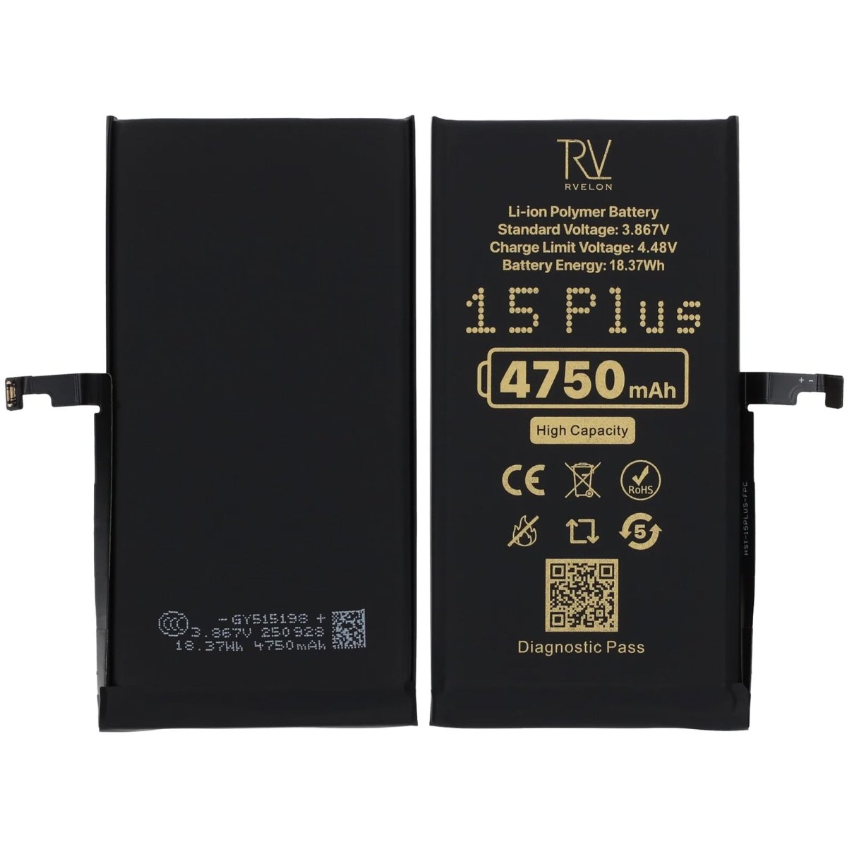 Rvelon Batteri for iPhone 15 Plus – 4750 mAh høy kapasitet