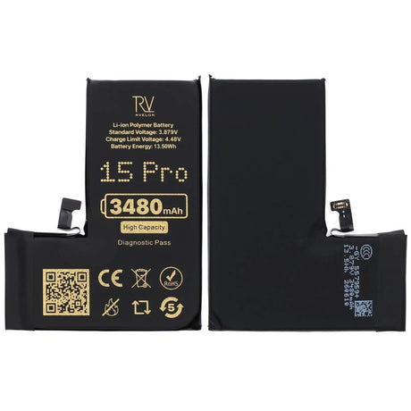 Rvelon Batteri for iPhone 15 Pro – 3480 mAh høy kapasitet