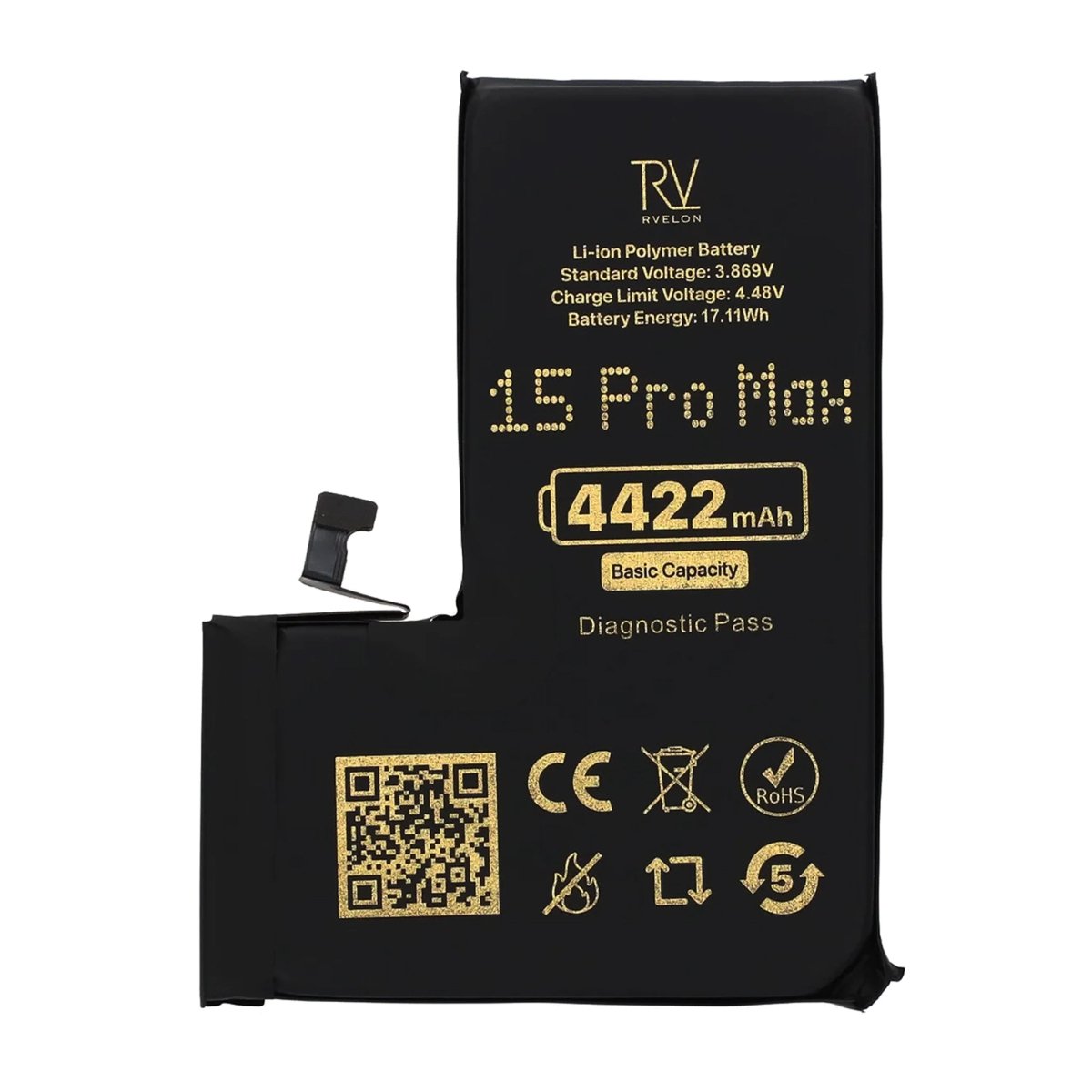 Rvelon Batteri for iPhone 15 Pro Max – 4422 mAh original kapasitet
