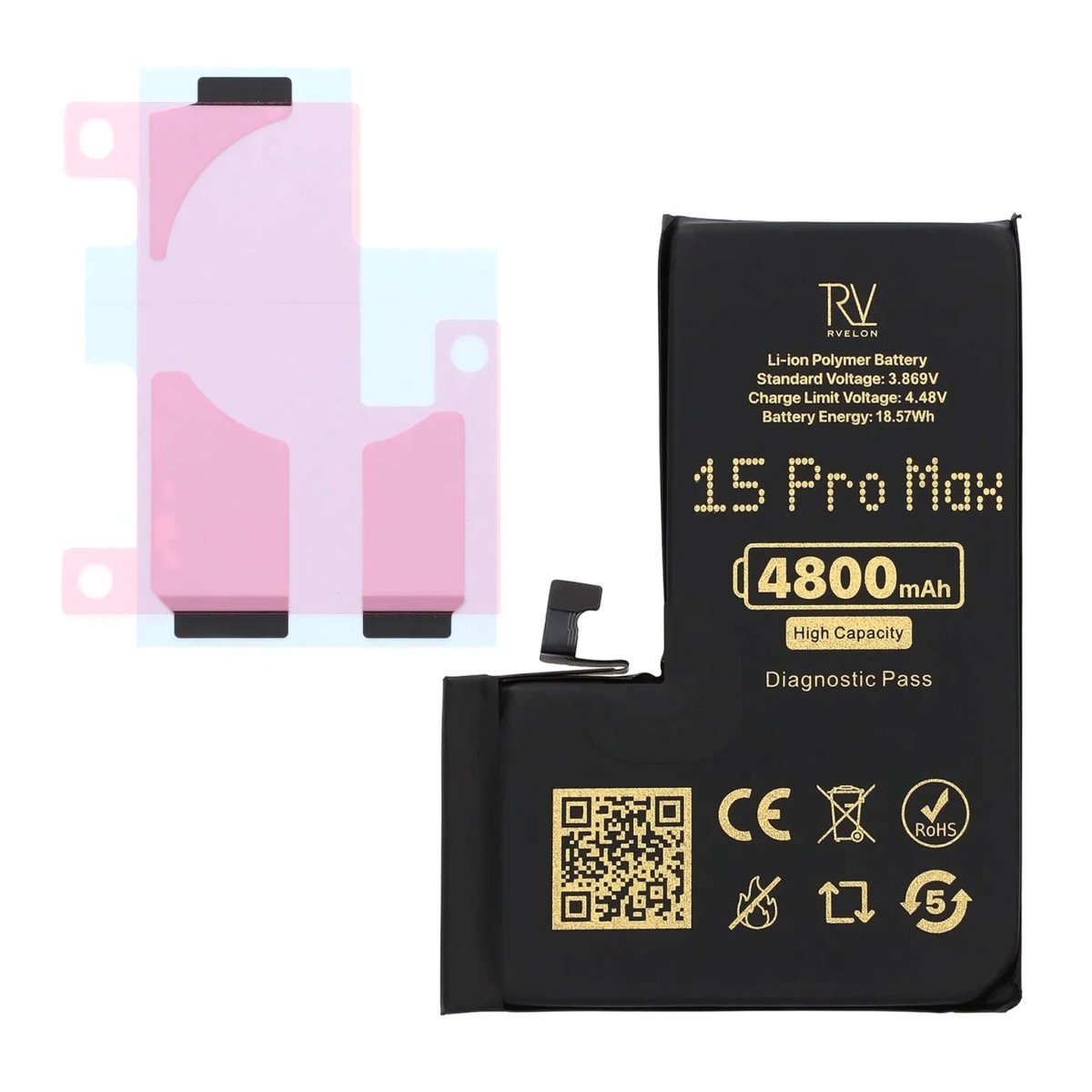 Rvelon Batteri for iPhone 15 Pro Max – 4800 mAh høy kapasitet