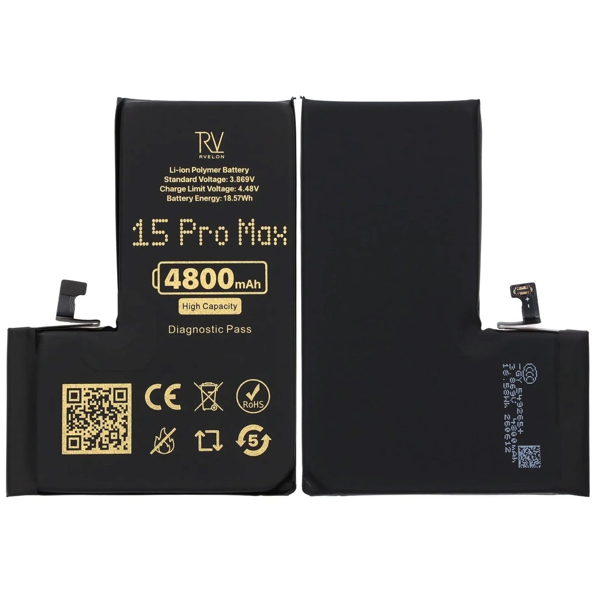 Rvelon Batteri for iPhone 15 Pro Max – 4800 mAh høy kapasitet