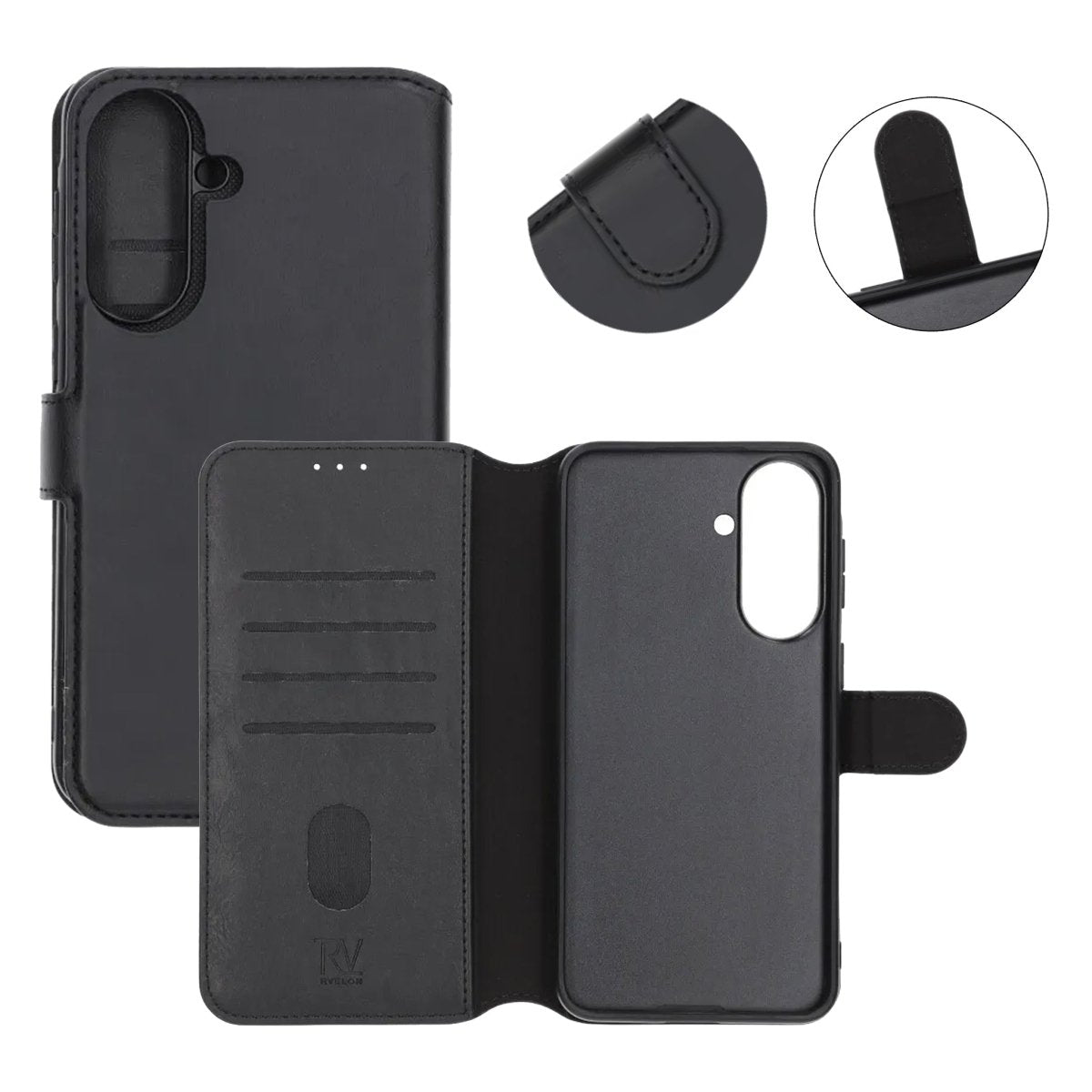 Rvelon Samsung Galaxy A37 Etui 4 Kortlomme Avtakbart Deksel Svart
