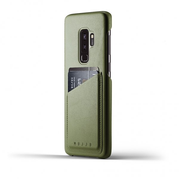 Mujjo Samsung Galaxy S9 Plus Deksel Full Leather Wallet Case Olive Green