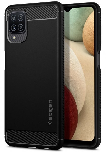Spigen Samsung Galaxy A12 Deksel Rugged Armor Matte Black