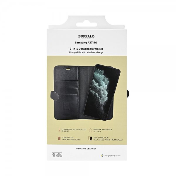 Buffalo Samsung Galaxy A37 Etui 2-i-1 Ekte skinn 3 Kortlomme Svart