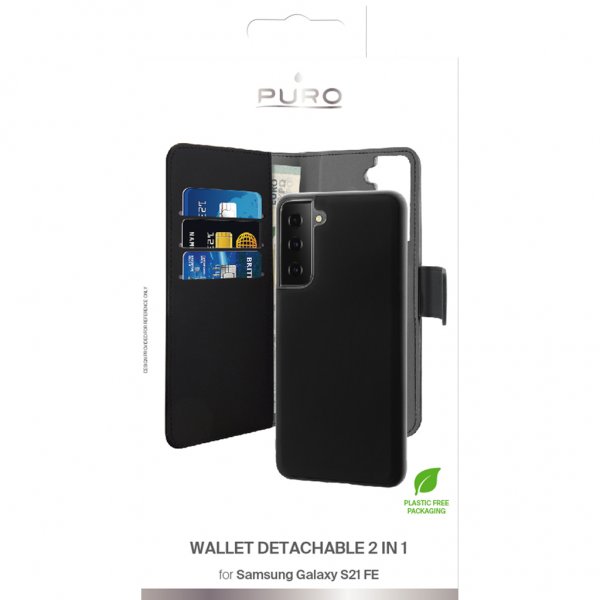Puro Samsung Galaxy S21 FE Etui Wallet Detachable 2 in 1 Svart