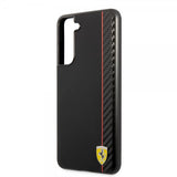 Ferrari Samsung Galaxy S21 FE Deksel Vertical Stripe Metal Logo  Svart