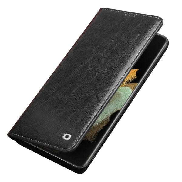 Qialino Samsung Galaxy S21 Ultra Etui Ekte Skinn Svart