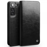 Qialino Samsung Galaxy S22 Etui Ekte skinn Kortlommer Svart