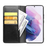 Qialino Samsung Galaxy S22 Etui Ekte skinn Kortlommer Svart