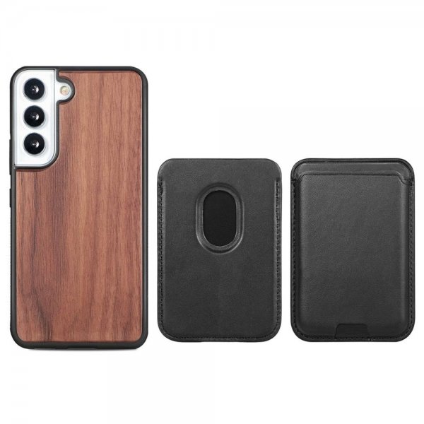 Samsung Galaxy S22 Plus Deksel Tre Avtakbart Kortholder Walnut