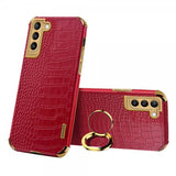 Samsung Galaxy S22 Deksel Krokodillemønster Finger Ring Rød