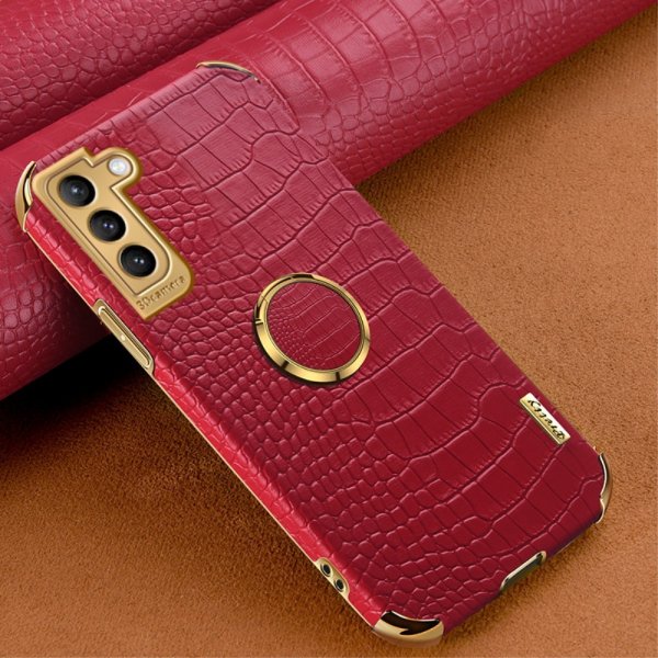 Samsung Galaxy S22 Deksel Krokodillemønster Finger Ring Rød