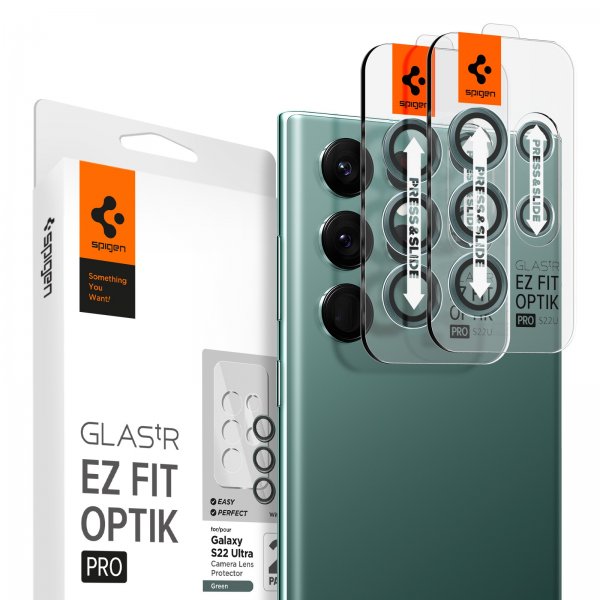 Spigen Samsung Galaxy S22 Ultra Kamerabeskytter GLAS.tR EZ Fit Optik Pro 2-pakning Grønn