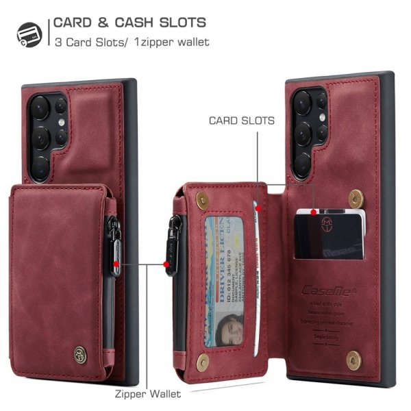 CaseMe Samsung Galaxy S22 Ultra Deksel C20 Kortlomme Glidelås Rød