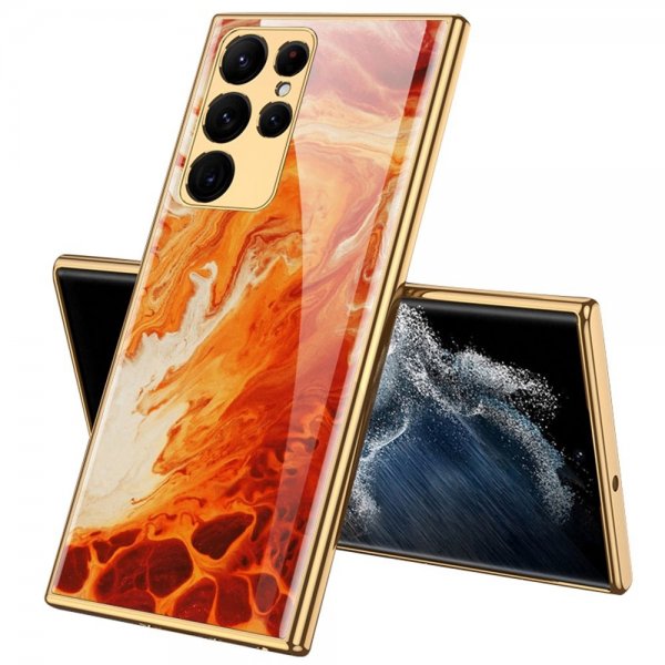 GKK Samsung Galaxy S22 Ultra Deksel Motiv Marmor Rød