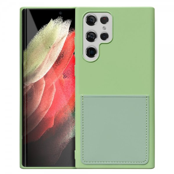 Samsung Galaxy S22 Ultra Deksel Silikon Kortlomme Mørkegrønn