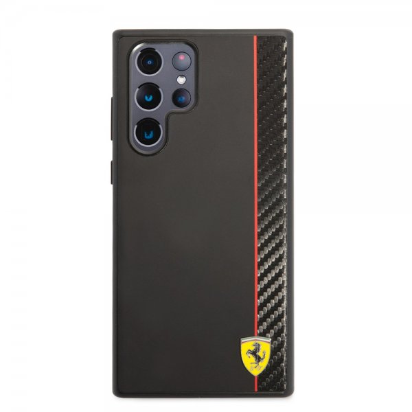 Ferrari Samsung Galaxy S22 Ultra Deksel Vertical Stripe Metal Logo  Svart