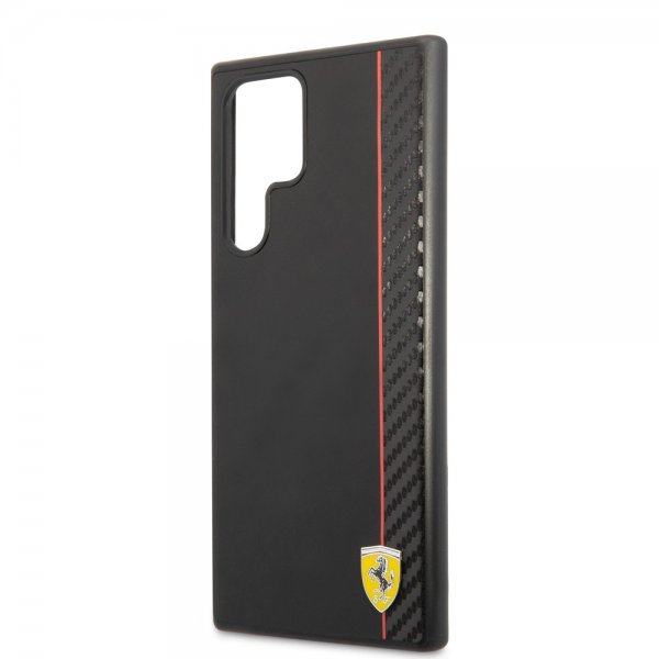 Ferrari Samsung Galaxy S22 Ultra Deksel Vertical Stripe Metal Logo  Svart