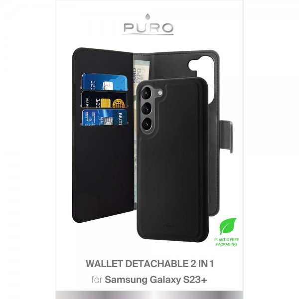 Puro Samsung Galaxy S23 Plus Etui Wallet Detachable 2 in 1 Svart