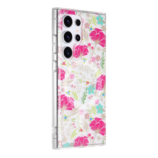 Samsung Galaxy S23 Ultra Deksel Blomstermønster MagSafe Rød Grønn