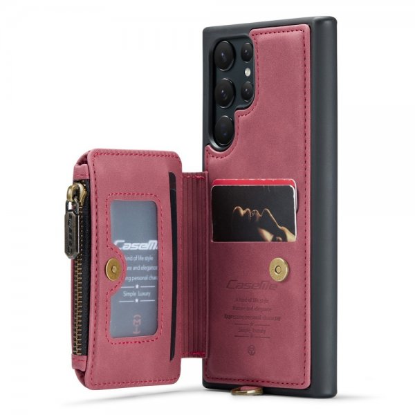 CaseMe Samsung Galaxy S23 Ultra Deksel C20 Kortlomme Glidelås Rød