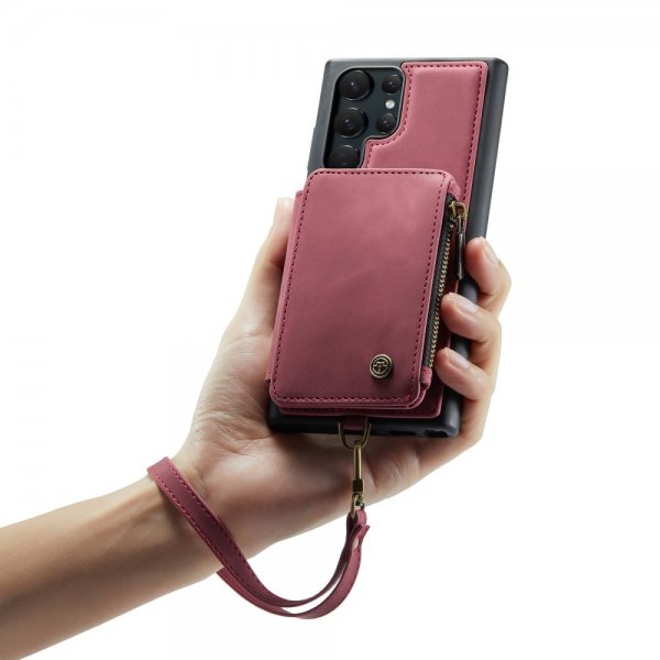 CaseMe Samsung Galaxy S23 Ultra Deksel C20 Kortlomme Glidelås Rød