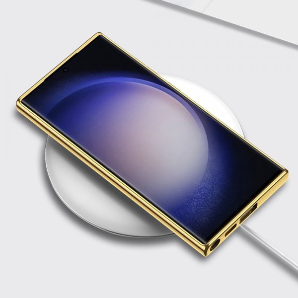 GKK Samsung Galaxy S23 Ultra Deksel Stoff Belagt Kant Hvit