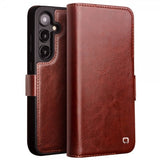 Qialino Samsung Galaxy S24 Etui Ekte skinn Kortlommer Brun