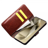 Qialino Samsung Galaxy S24 Etui Ekte skinn Kortlommer Brun