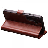 Qialino Samsung Galaxy S24 Etui Ekte skinn Kortlommer Brun
