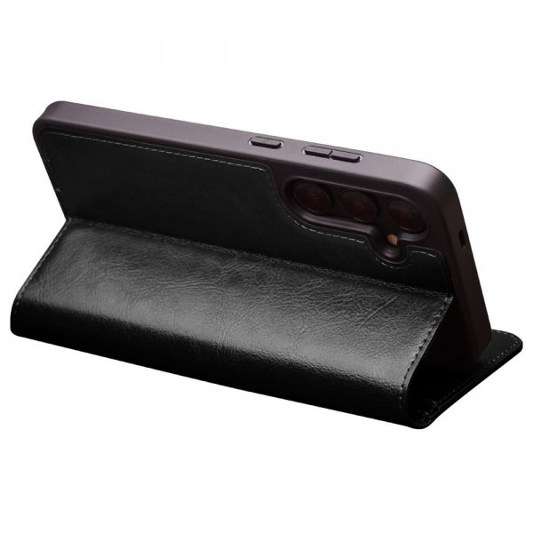 Qialino Samsung Galaxy S24 Plus Etui Ekte skinn Kortlommer Svart