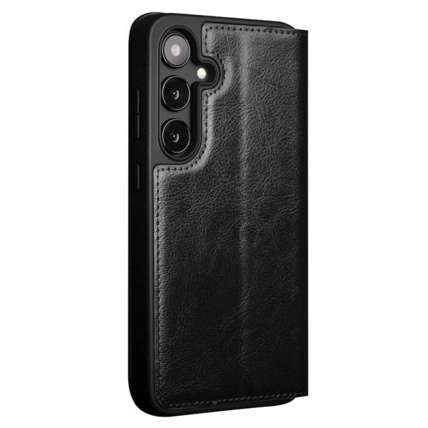 Qialino Samsung Galaxy S24 Plus Etui Ekte skinn Kortlommer Svart