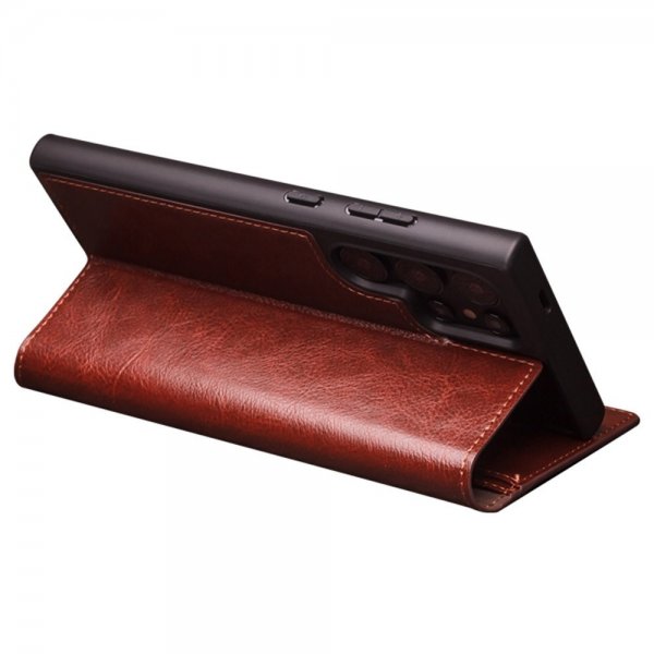 Qialino Samsung Galaxy S24 Ultra Etui Ekte Skinn Brun