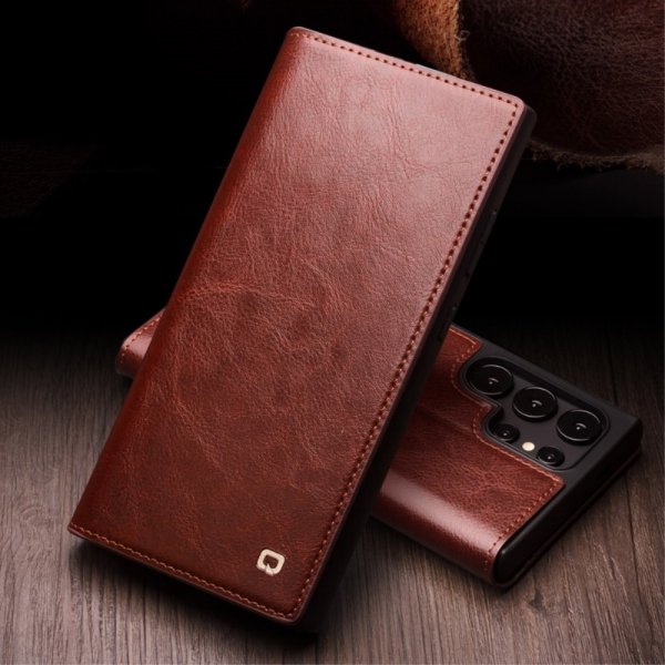 Qialino Samsung Galaxy S24 Ultra Etui Ekte Skinn Brun