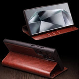 Qialino Samsung Galaxy S24 Ultra Etui Ekte Skinn Brun