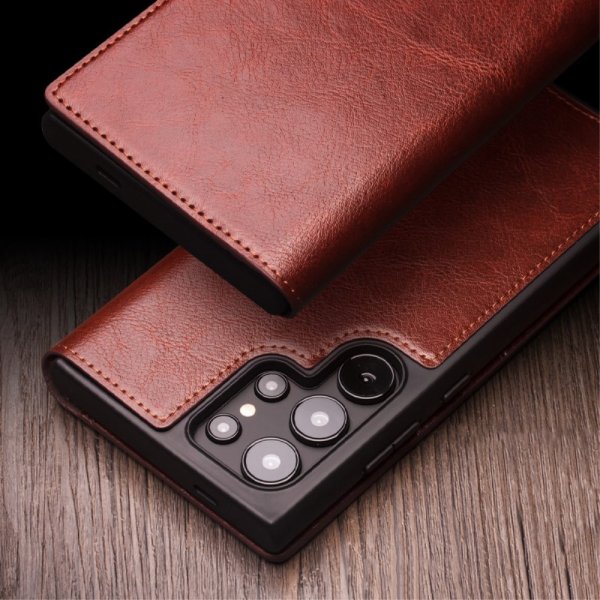 Qialino Samsung Galaxy S24 Ultra Etui Ekte Skinn Brun