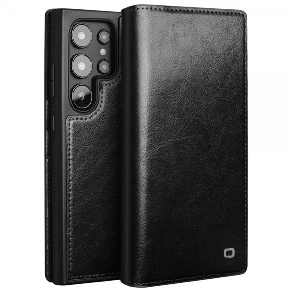 Qialino Samsung Galaxy S24 Ultra Etui Ekte Skinn Svart