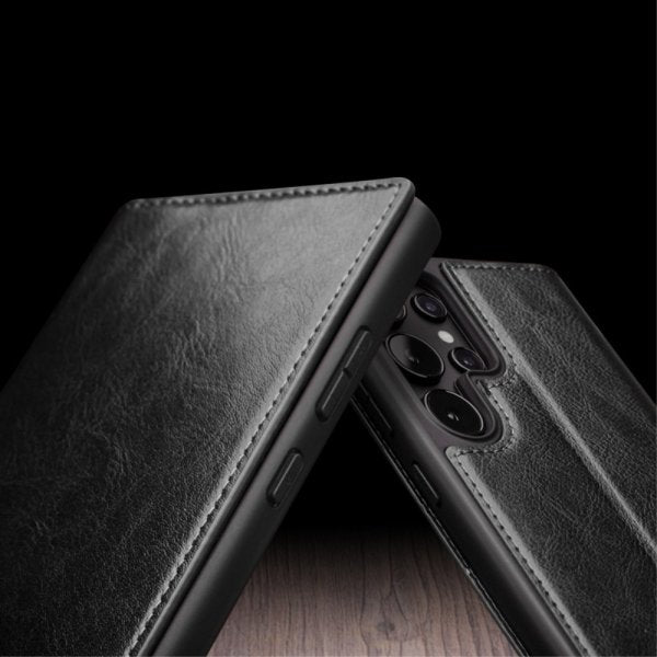 Qialino Samsung Galaxy S24 Ultra Etui Ekte Skinn Svart