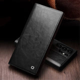 Qialino Samsung Galaxy S24 Ultra Etui Ekte Skinn Svart