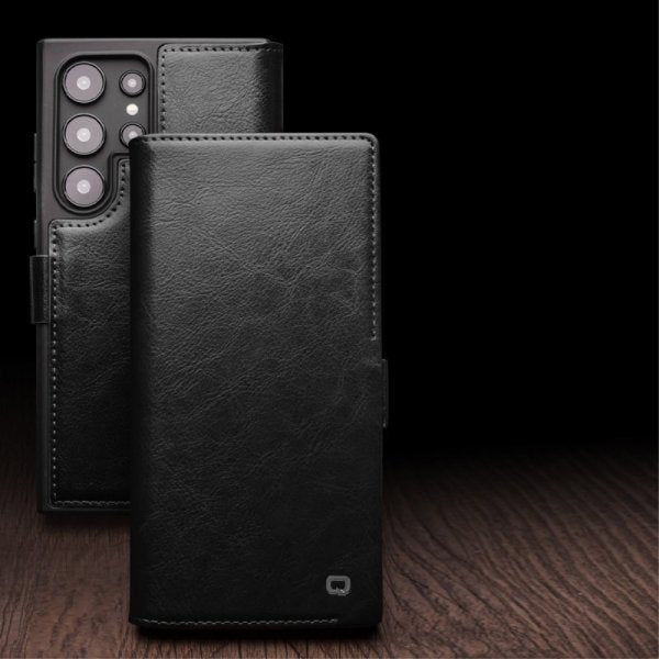 Qialino Samsung Galaxy S24 Ultra Etui Ekte Skinn Svart