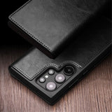 Qialino Samsung Galaxy S24 Ultra Etui Ekte Skinn Svart
