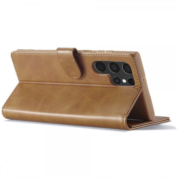 Lc.Imeeke Samsung Galaxy S24 Ultra Etui med Kortlomme stativfunksjon Lysebrun