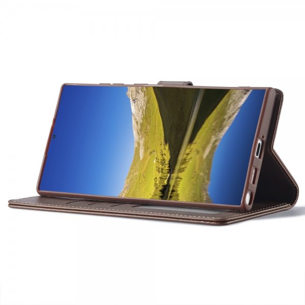 Lc.Imeeke Samsung Galaxy S24 Ultra Etui med Kortlomme stativfunksjon Mørkebrun