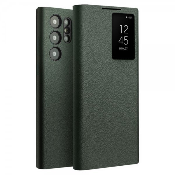 Qialino Samsung Galaxy S24 Ultra Etui View Window Ekte skinn Grønn